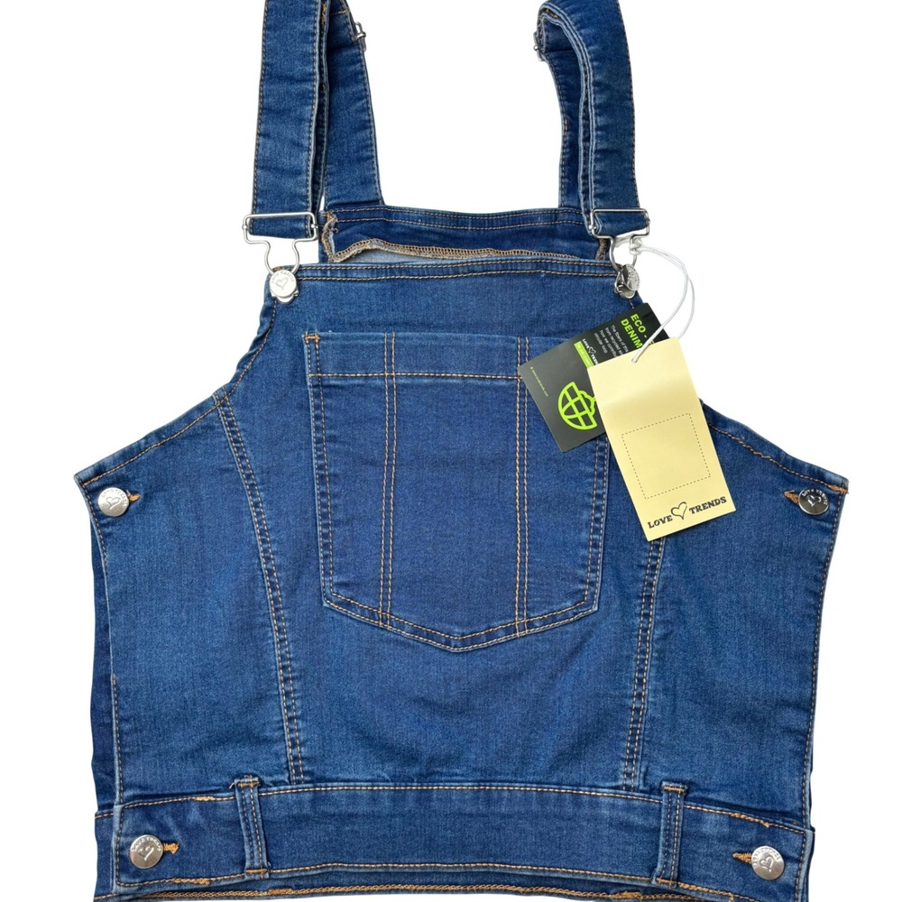 Love Trends Womens Eco Denim Bib Overall Top Medium Wash Blue Size Large NWT